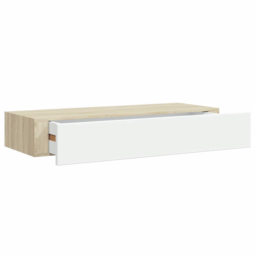 vægmonteret skuffehylde eg og hvid 60x23,5x10 cm MDF
