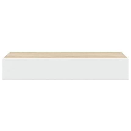 vægmonteret skuffehylde eg og hvid 60x23,5x10 cm MDF