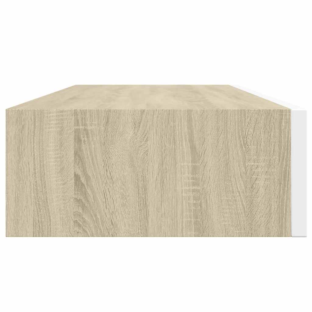 vægmonteret skuffehylde eg og hvid 60x23,5x10 cm MDF