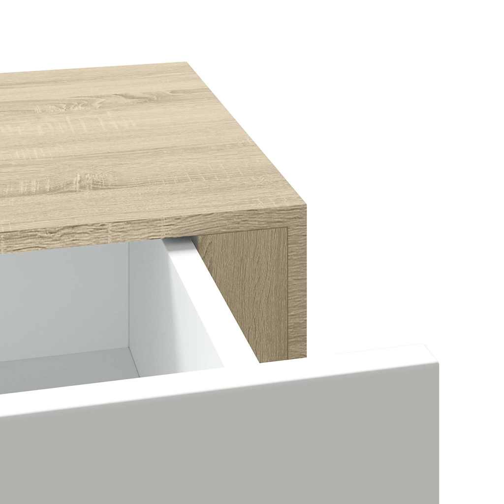 vægmonteret skuffehylde eg og hvid 60x23,5x10 cm MDF