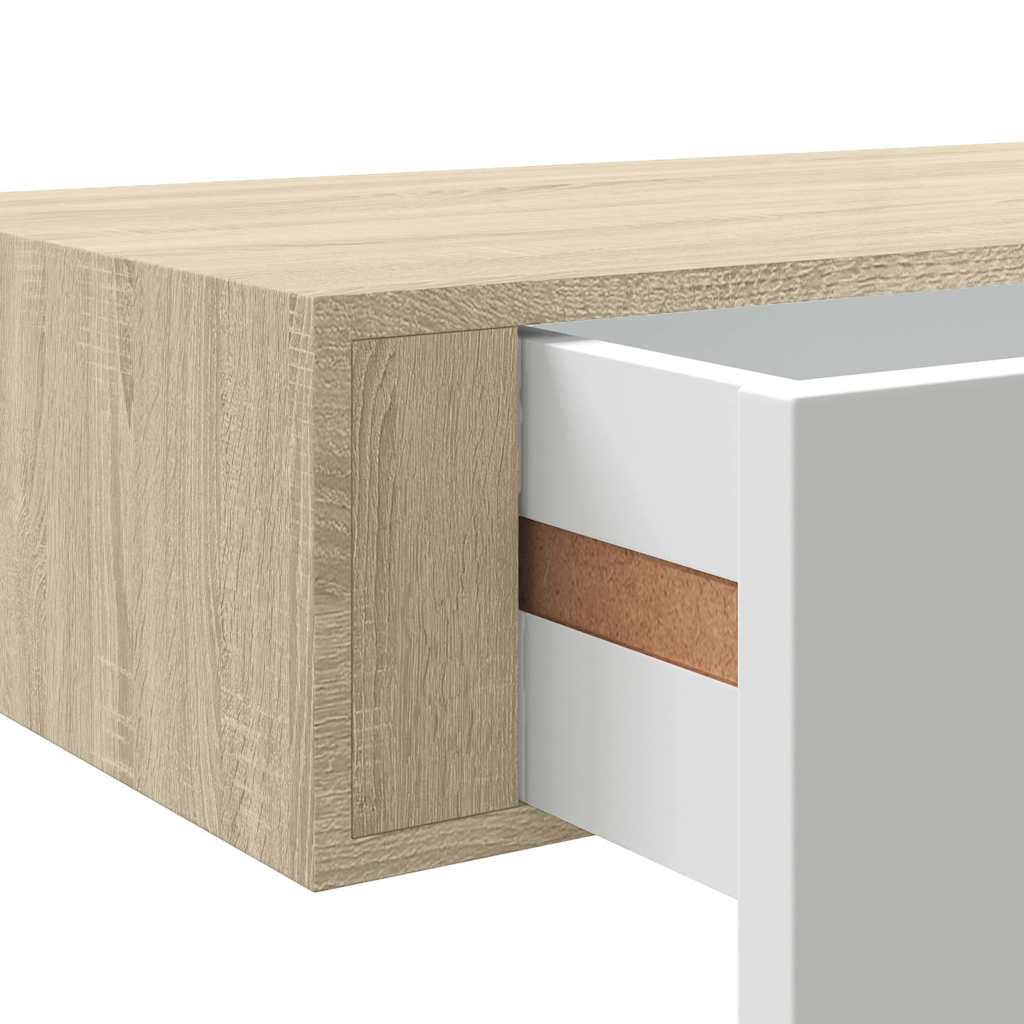 vægmonteret skuffehylde eg og hvid 60x23,5x10 cm MDF