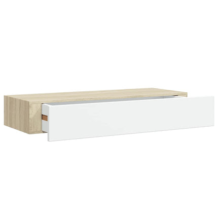 væghylder med skuffer 2 stk. eg og hvid 60x23,5x10 cm MDF