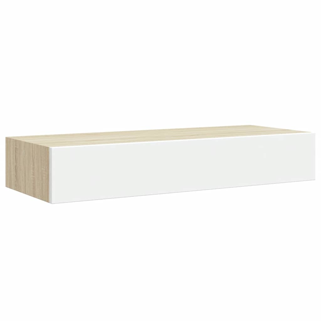 væghylder med skuffer 2 stk. eg og hvid 60x23,5x10 cm MDF