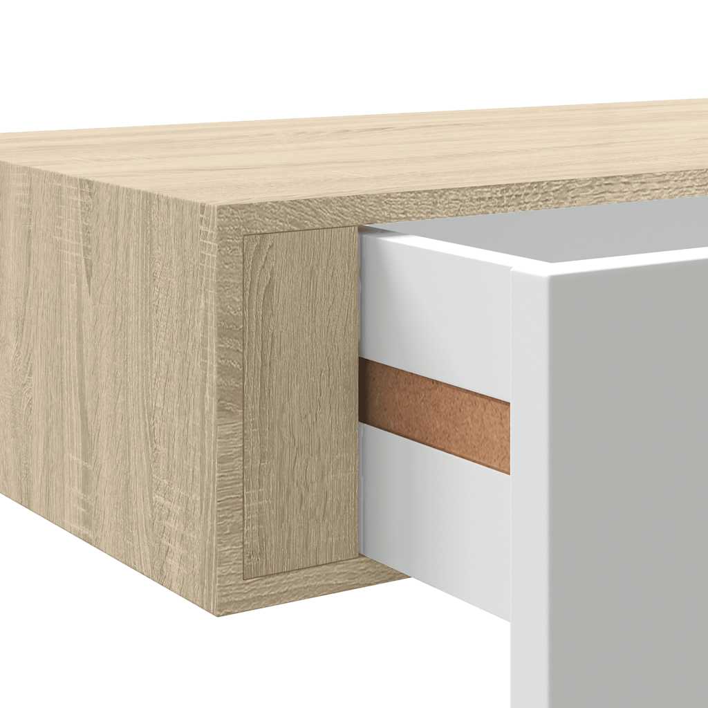 væghylder med skuffer 2 stk. eg og hvid 60x23,5x10 cm MDF