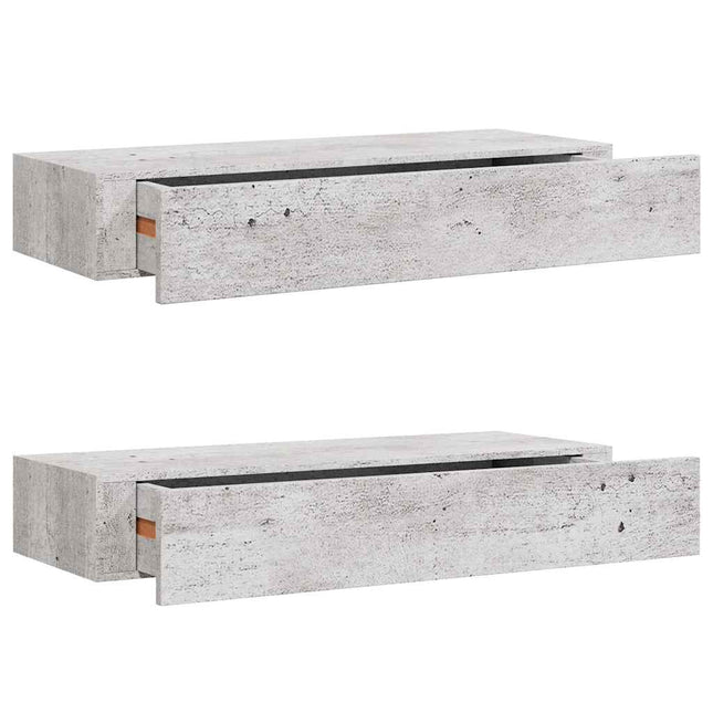 væghylder med skuffe 2 stk. 60x23,5x10 cm MDF betongrå