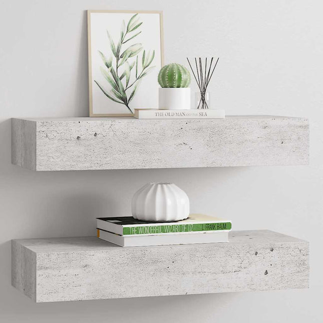 væghylder med skuffe 2 stk. 60x23,5x10 cm MDF betongrå