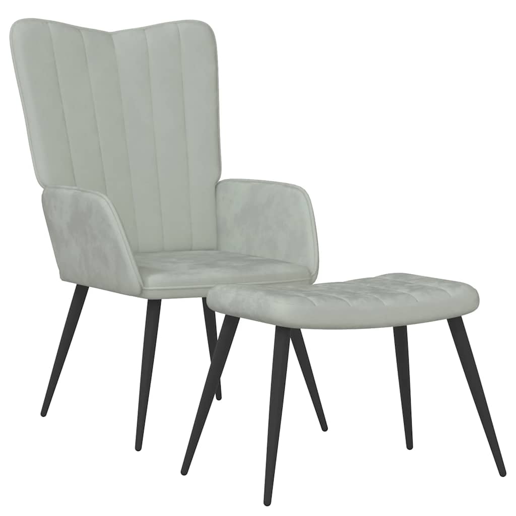 lænestol med fodskammel fløjl lysegrå