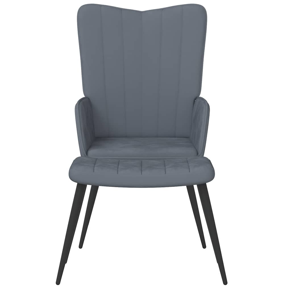 lænestol med fodskammel fløjl mørkegrå