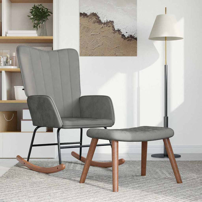 gyngestol med fodskammel fløjl lysegrå