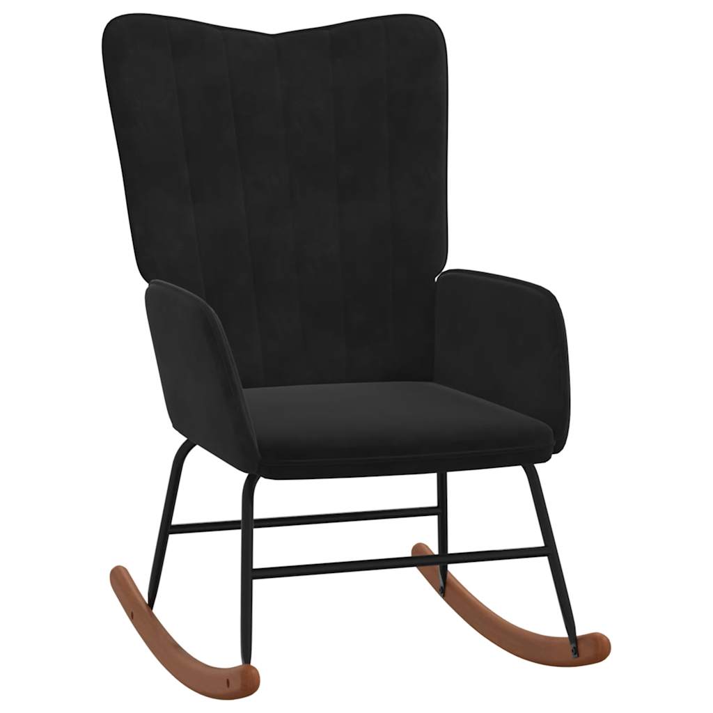 gyngestol med fodskammel fløjl sort