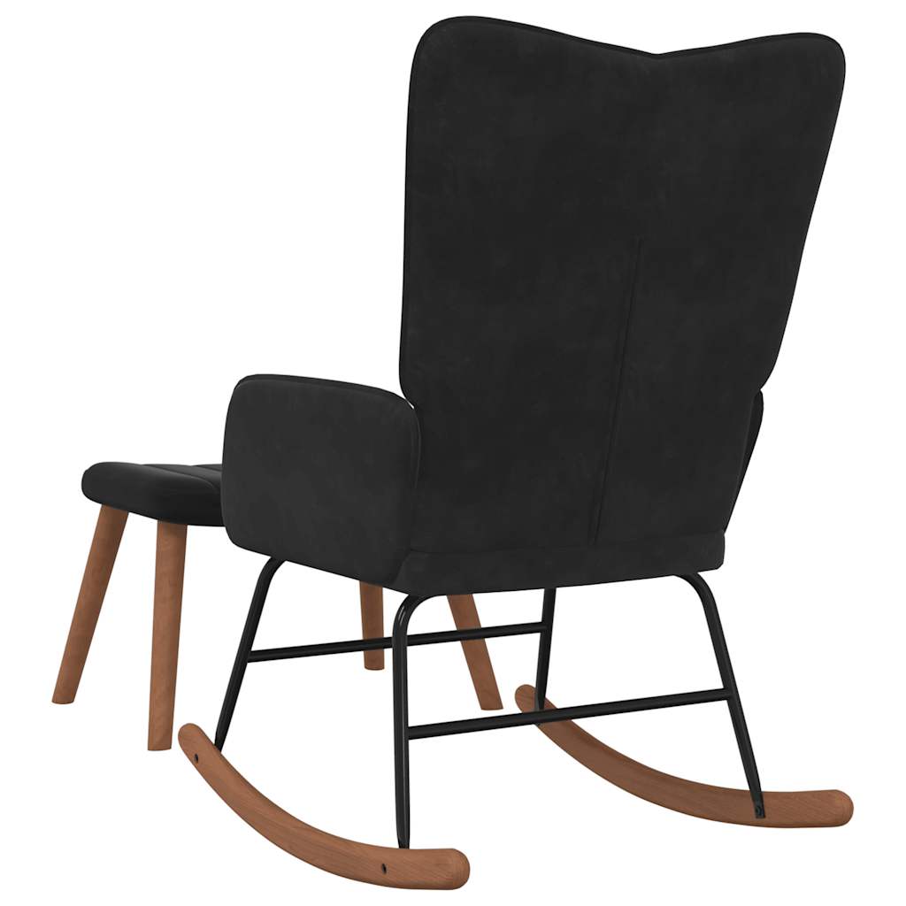 gyngestol med fodskammel fløjl sort