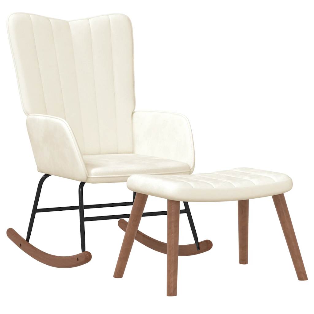 gyngestol med fodskammel fløjl cremehvid