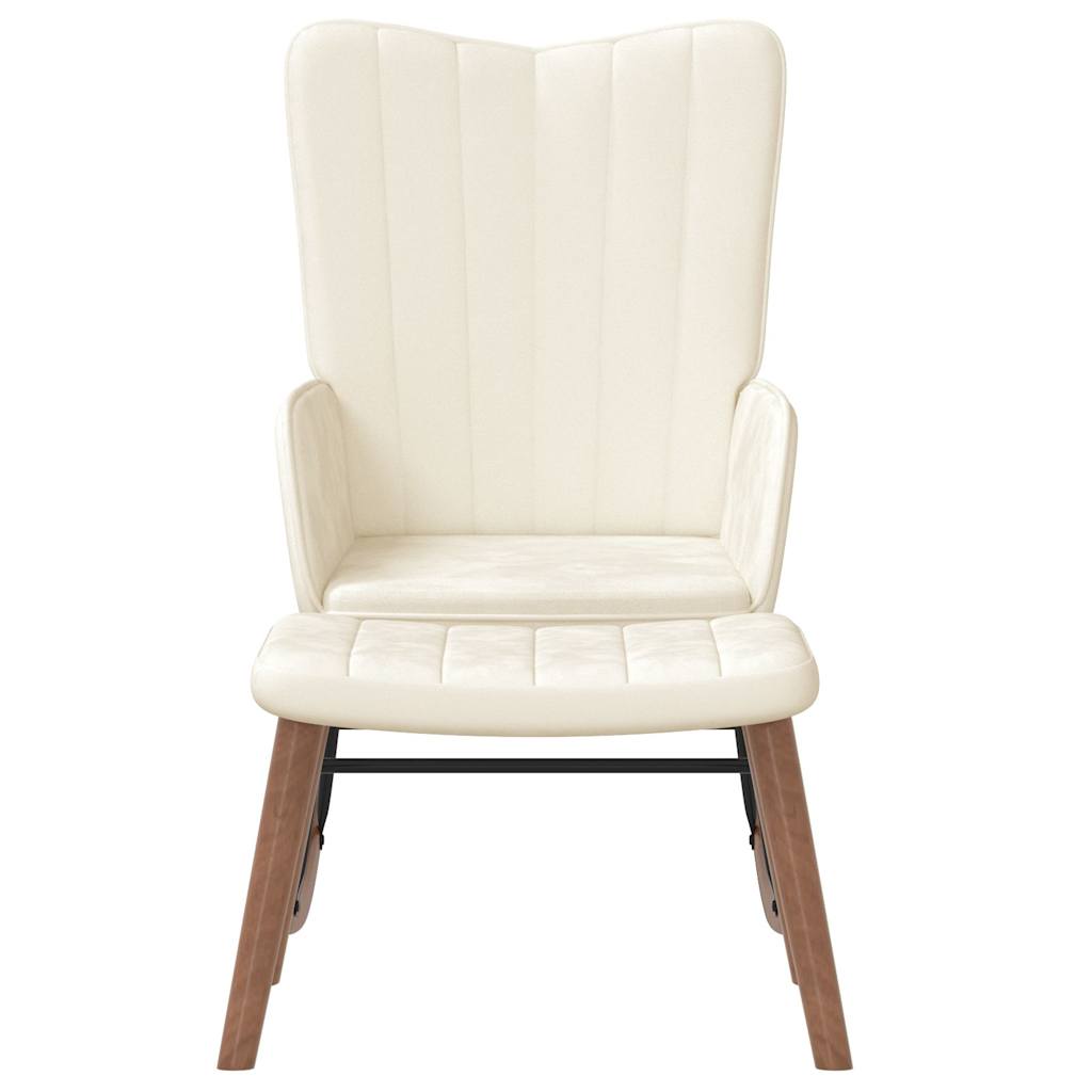 gyngestol med fodskammel fløjl cremehvid