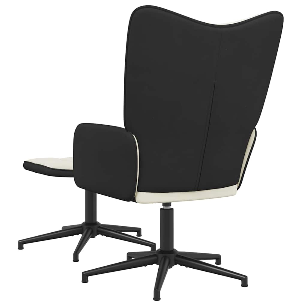 lænestol med fodskammel fløjl og PVC cremefarvet