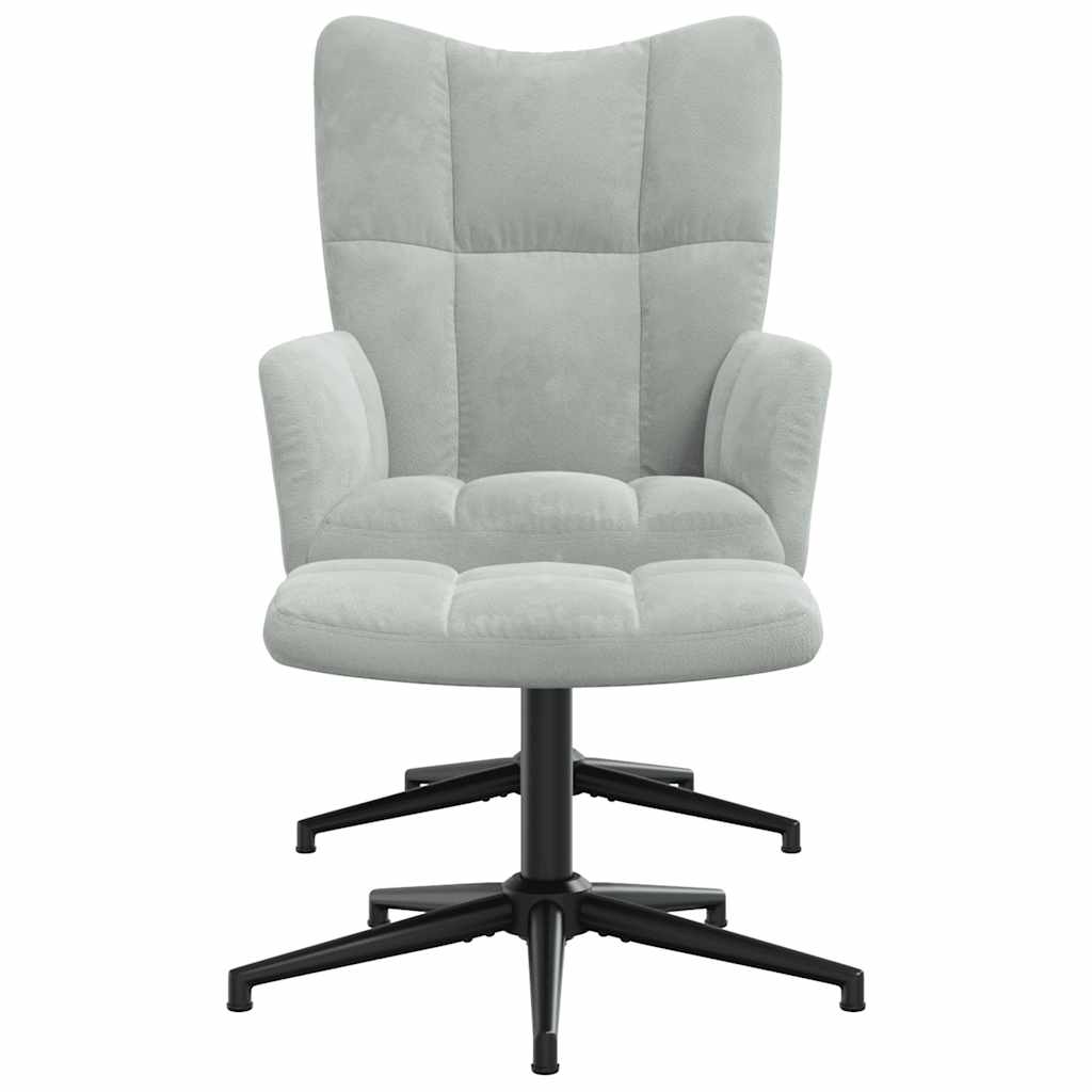 lænestol med fodskammel fløjl lysegrå