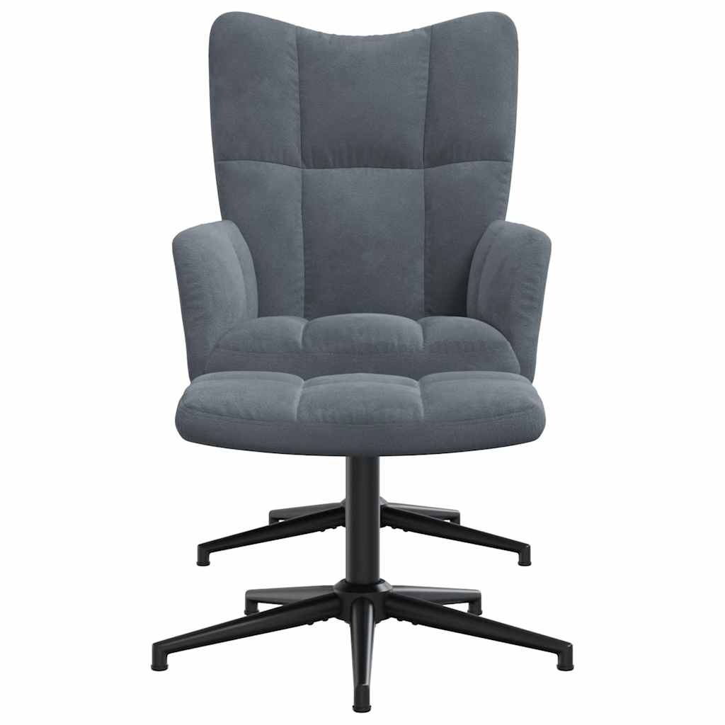 lænestol med fodskammel fløjl mørkegrå