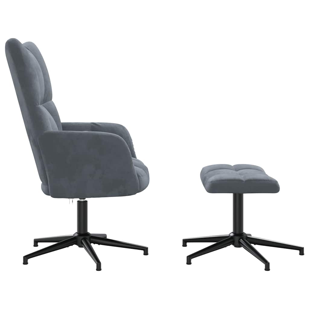 lænestol med fodskammel fløjl mørkegrå