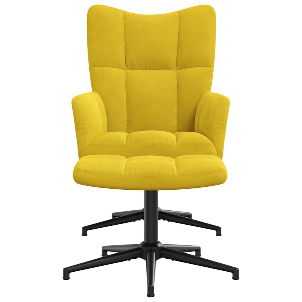 lænestol med fodskammel fløjl sennepsgul