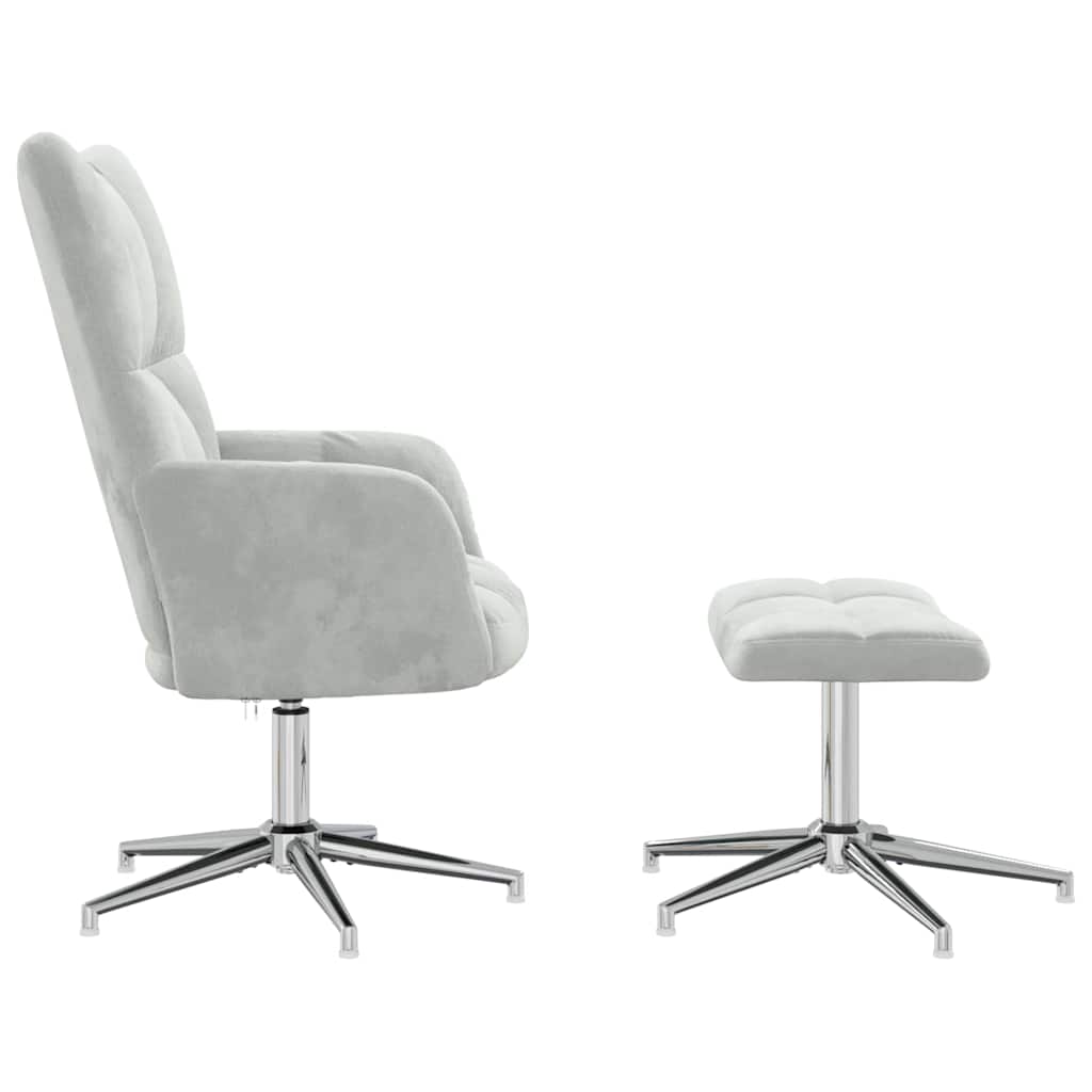 lænestol med fodskammel fløjl lysegrå