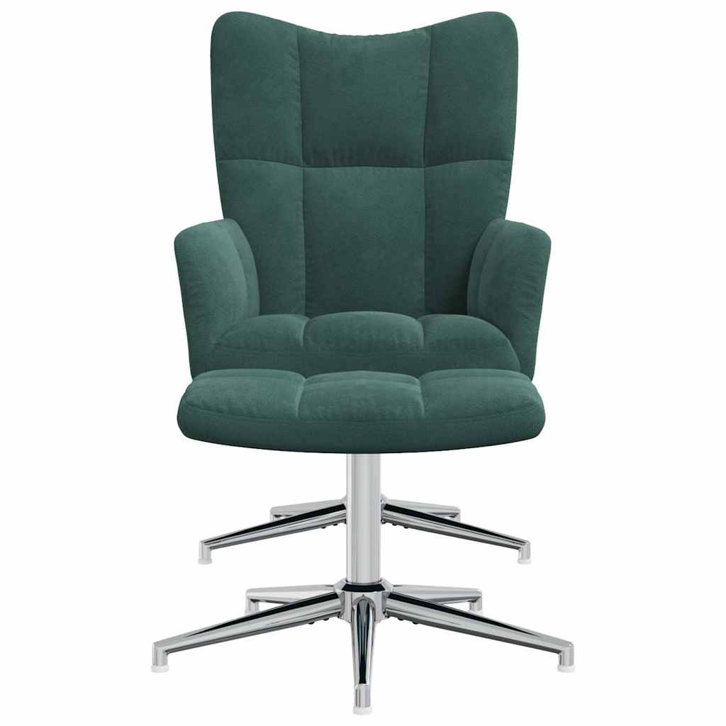 lænestol med fodskammel fløjl mørkegrøn