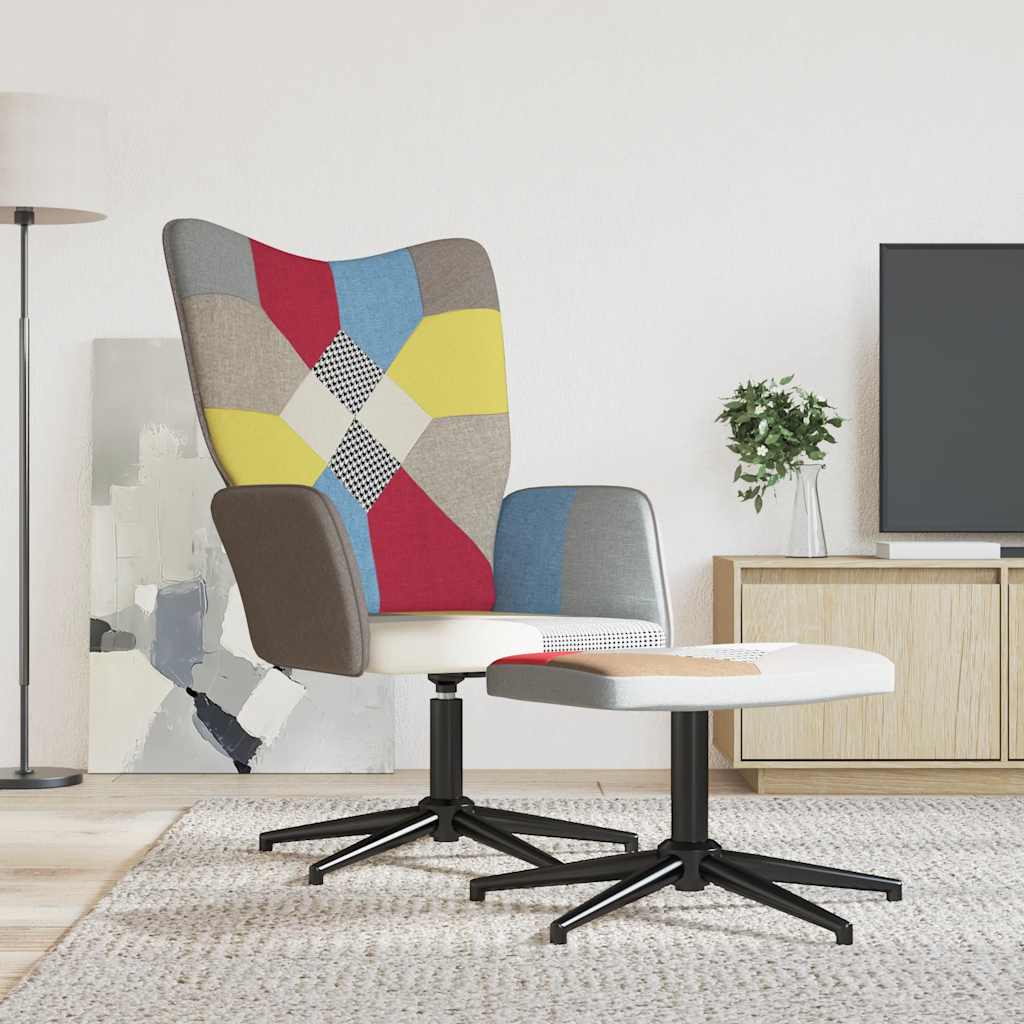 lænestol med fodskammel stof patchwork