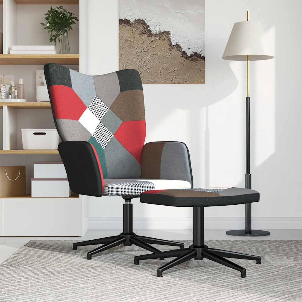 lænestol med fodskammel stof patchwork