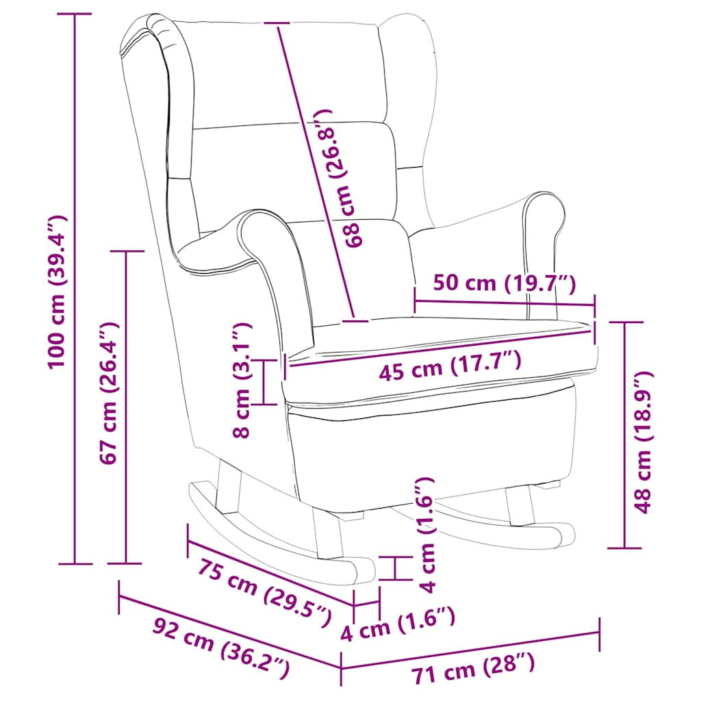 gyngestol med ryglæn sort fløjl og massivt træ