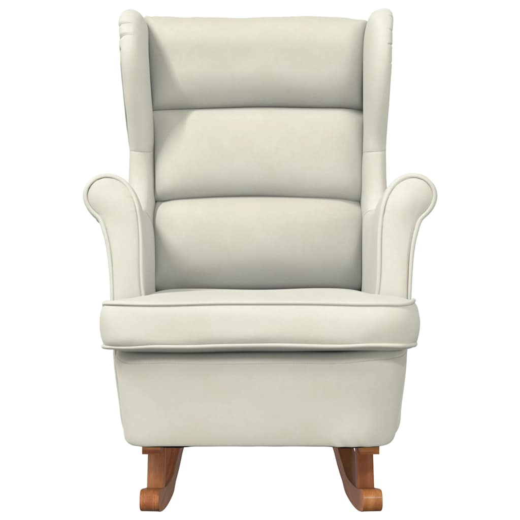 gyngestol med ryglæn cremefarvet fløjl og massivt træ