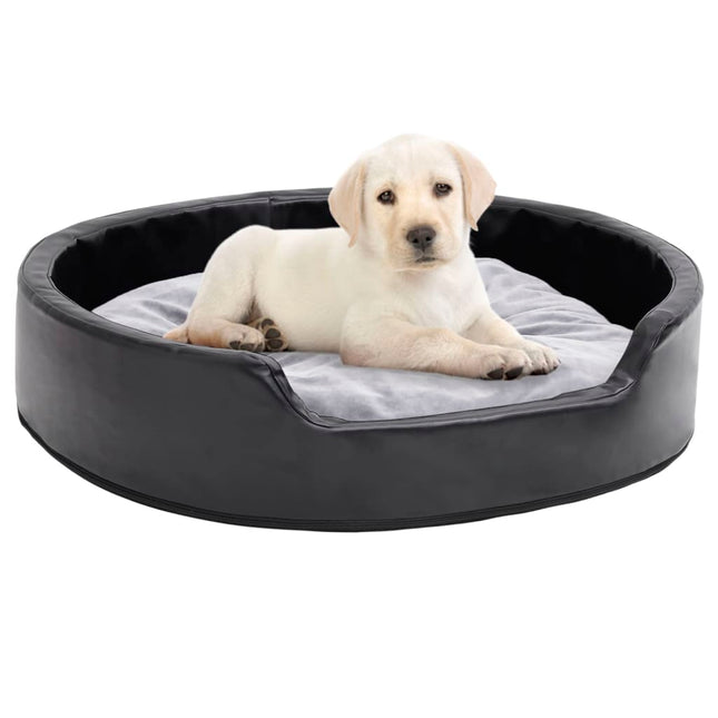 hundekurv 79x70x19 cm plys og kunstlæder sort og grå