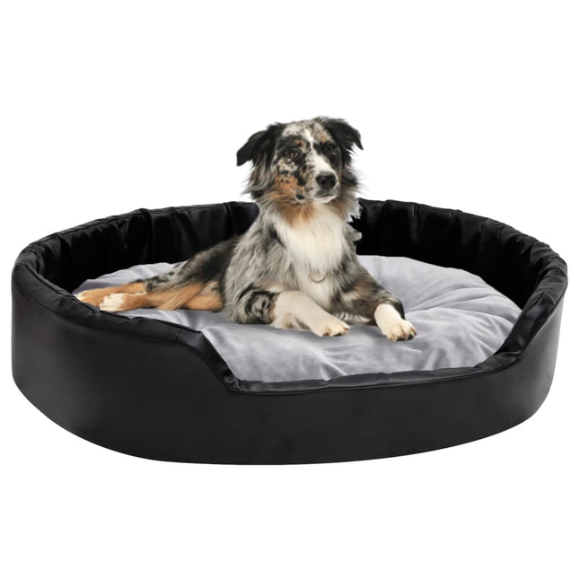 hundekurv 90x79x20 cm plys og kunstlæder sort og grå