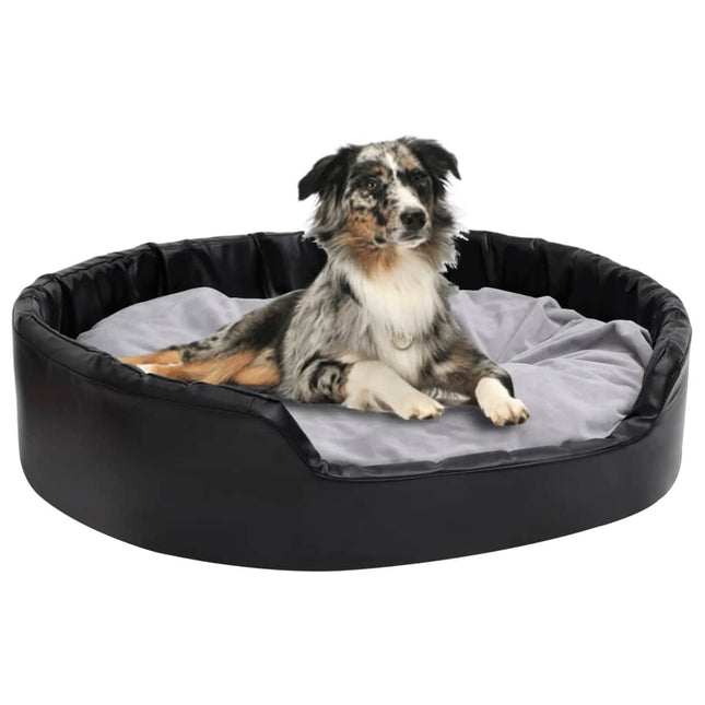 hundekurv 99x89x21 cm plys og kunstlæder sort og grå