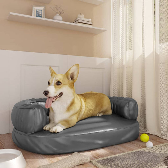 ergonomisk hundeseng 60x42 cm skum og kunstlæder grå