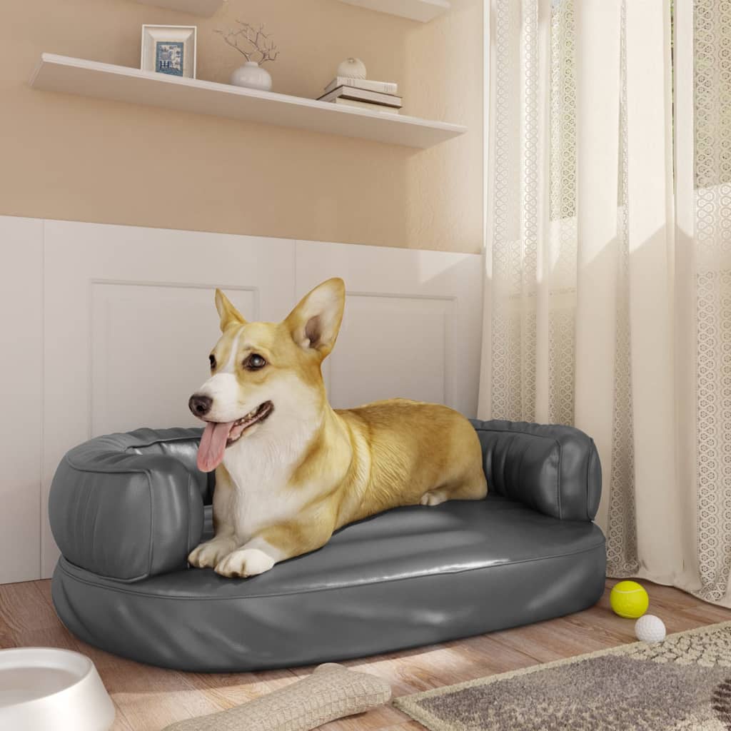 ergonomisk hundeseng 60x42 cm skum og kunstlæder grå