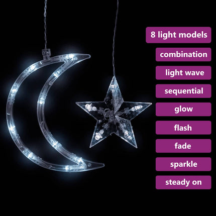fairy lights-lyskæder stjerne og måne 138 LED'er kold hvid