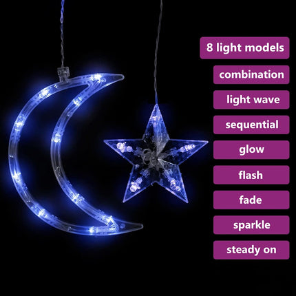 fairy lights-lyskæder stjerne og måne 138 LED'er blå