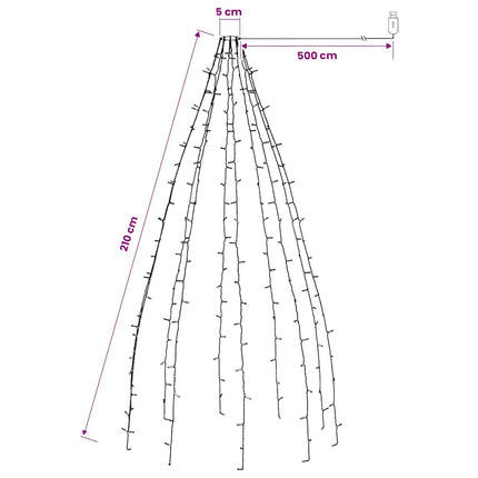 lysnet til juletræ 210 lysdioder 210 cm flerfarvet