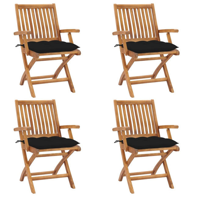 foldbare havestole 4 stk. med hynder massivt teaktræ