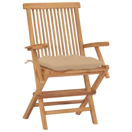 Klapstole med beige hynder 8 stk. massivt teaktræ
