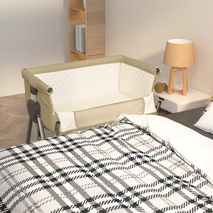 babyseng med madras linnedstof gråbrun