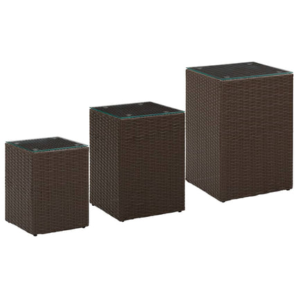 sideborde med glastop 3 stk. polyrattan brun