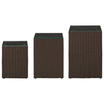 sideborde med glastop 3 stk. polyrattan brun