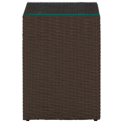 sideborde med glastop 3 stk. polyrattan brun