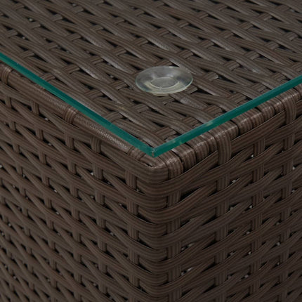 sideborde med glastop 3 stk. polyrattan brun