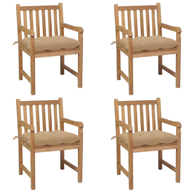 havestole 4 stk. med beige hynder massivt teaktræ