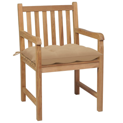 havestole 6 stk. med beige hynder massivt teaktræ