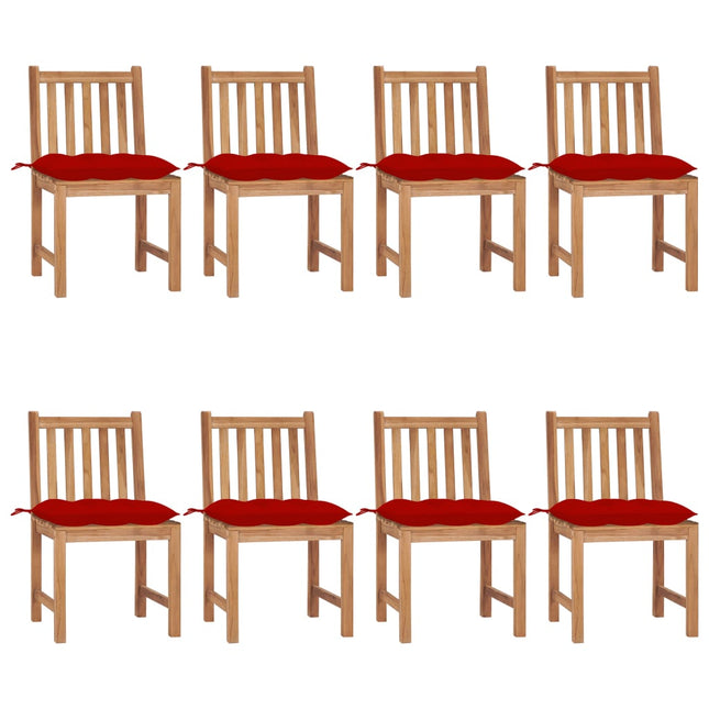 havestole 8 stk. med hynder massivt teaktræ