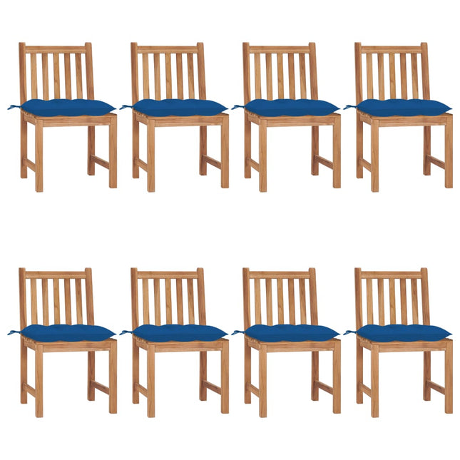 havestole 8 stk. med hynder massivt teaktræ
