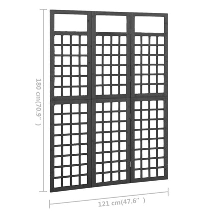 3-panels rumdeler/espalier 121x180 cm massivt grantræ sort