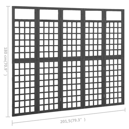 5-panels rumdeler/espalier 201,5x180 cm massivt grantræ sort