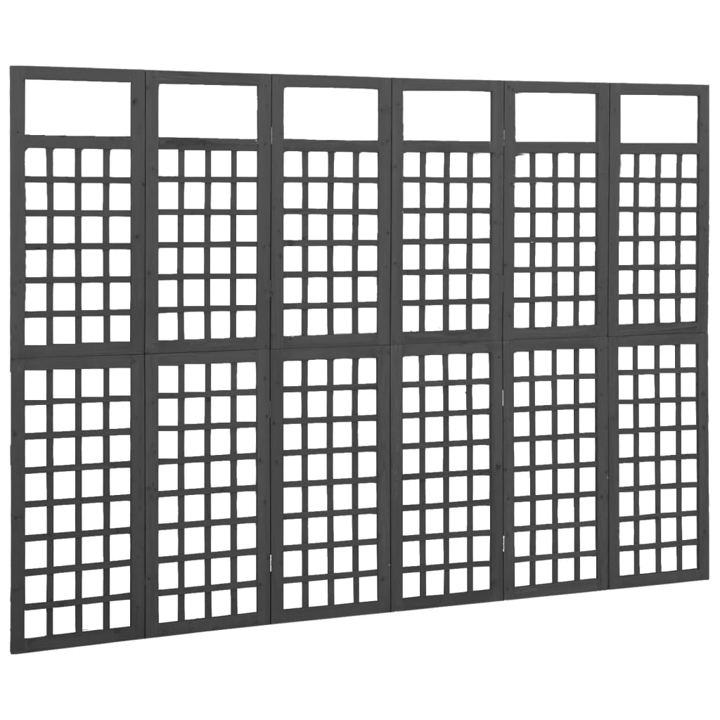 6-panels rumdeler/espalier 242,5x180 cm massivt grantræ sort